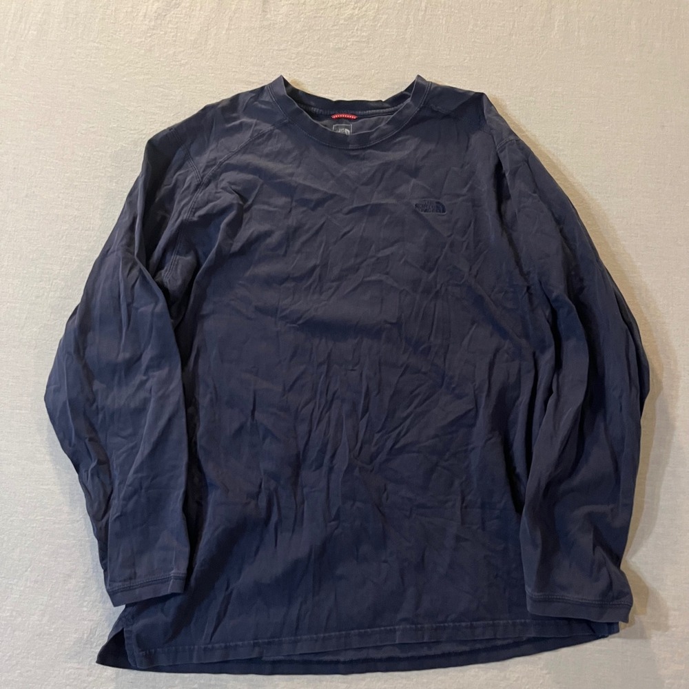The North Face Mens XL Navy Blue Long Sleeve T-Shirt Crewneck Embroidered